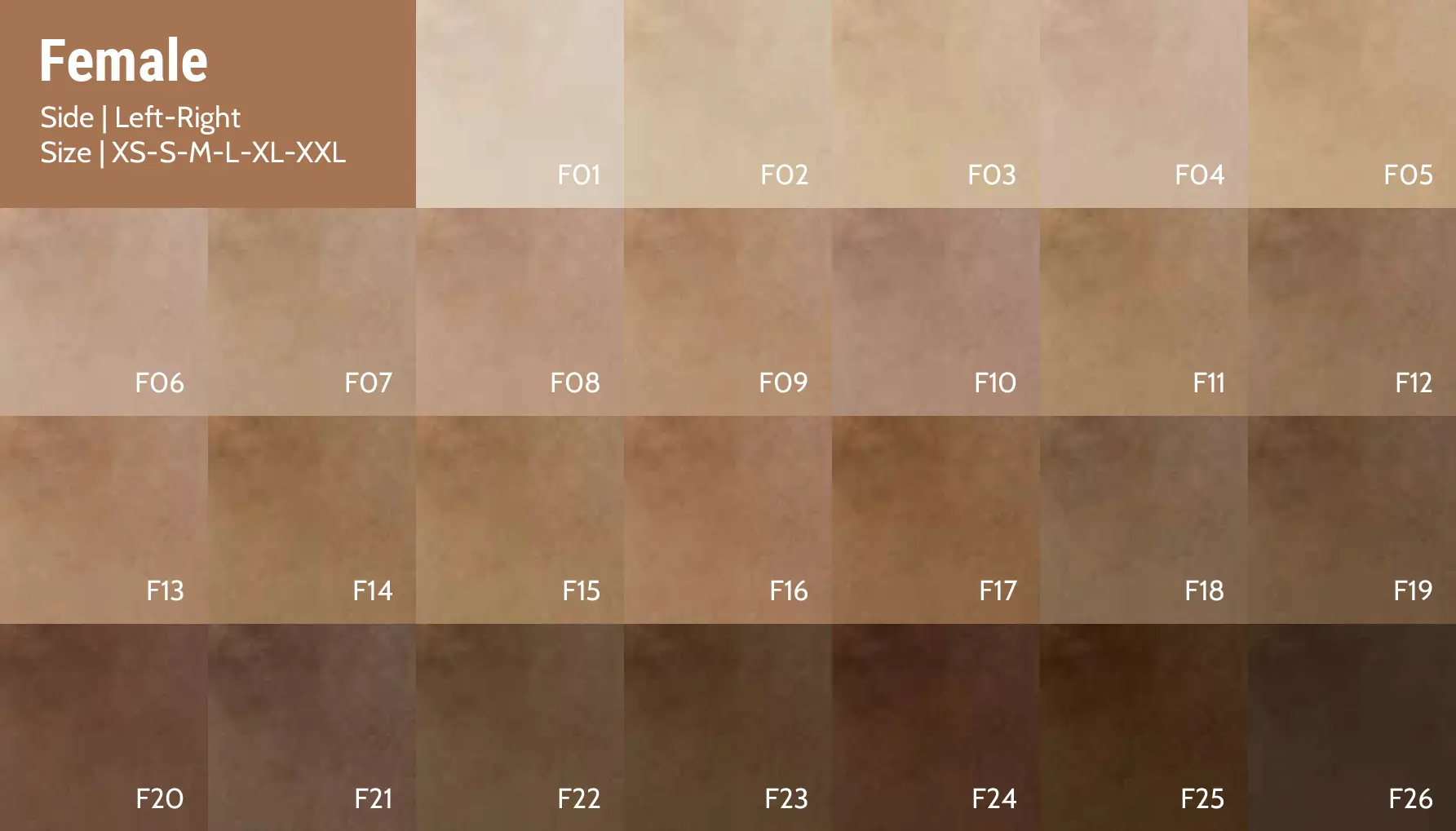 prosthesis cover color guide - female