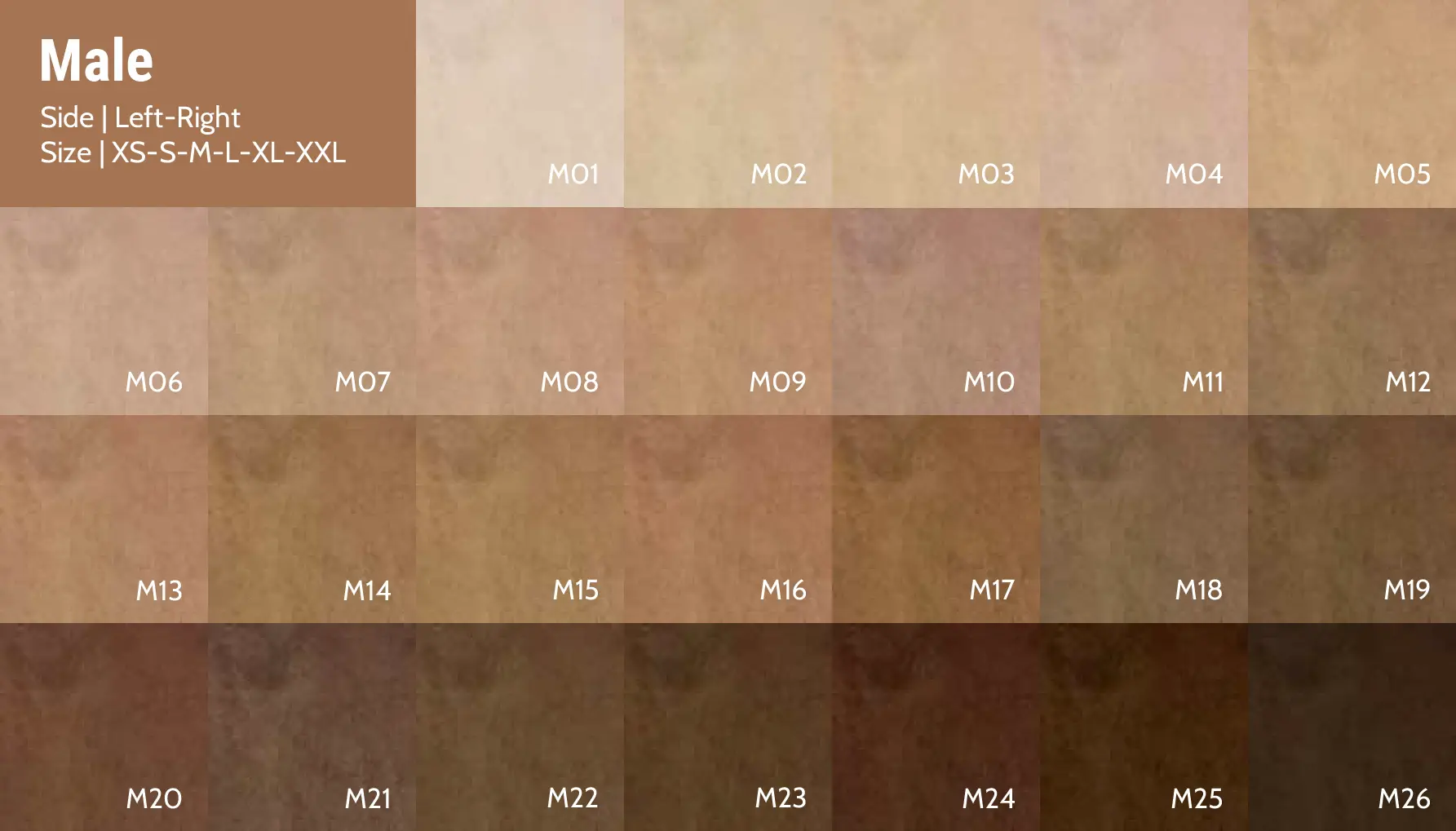 prosthesis cover color guide - male